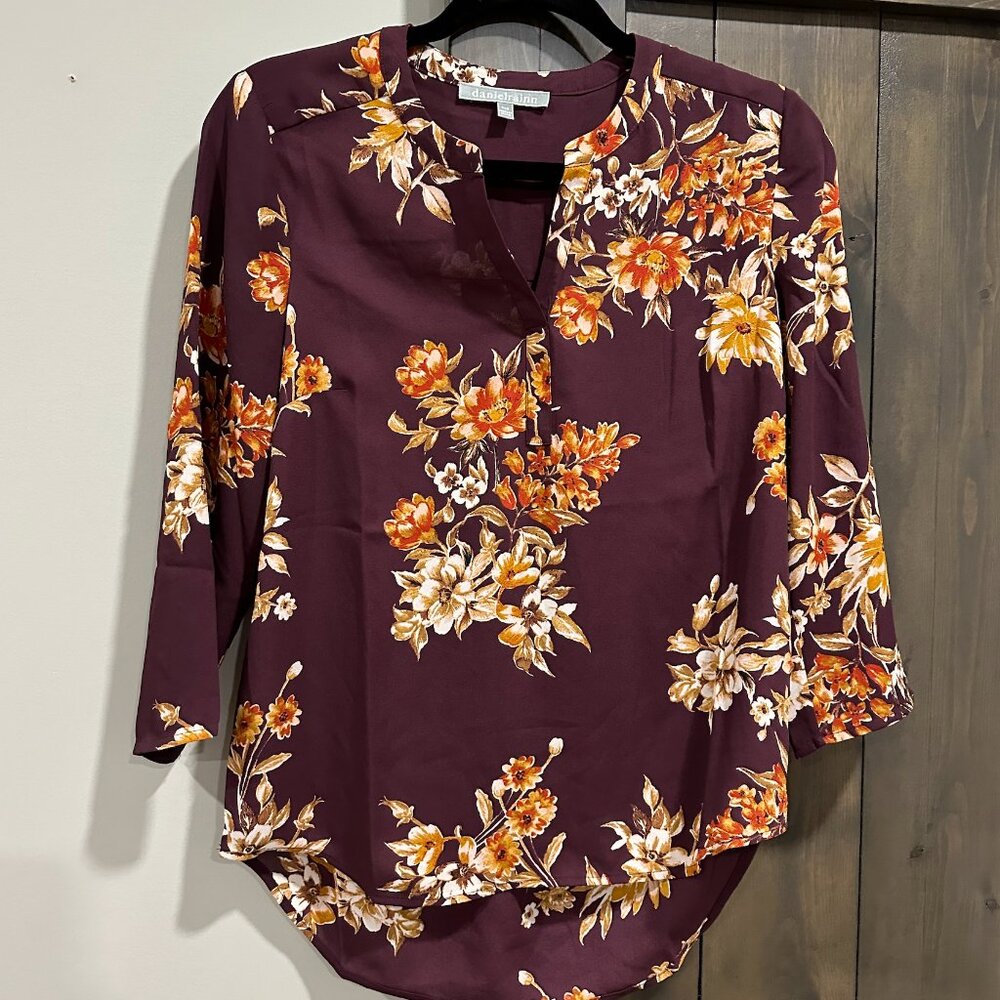 DANIEL RAINN Koda Split Neck Blouse | Dark Purple PXS NWT